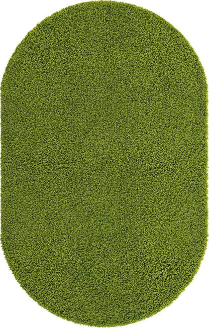 Unique Loom Solid Shag Collection Area Rug (5' 3" x 8' Oval, Grass Green)