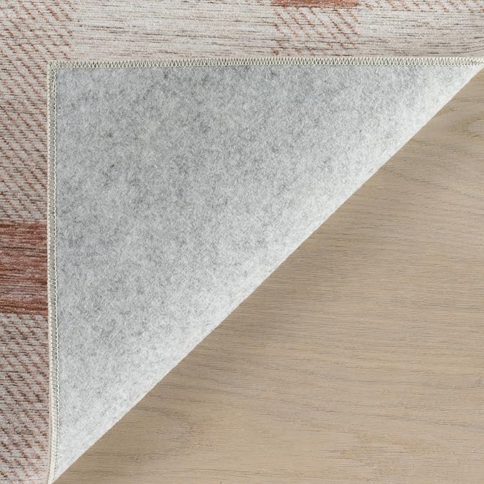 Dash & Albert Zale Peach Machine Washable Rug, 9.5 X 13.5 Feet, Oranges/White Plaid Pattern