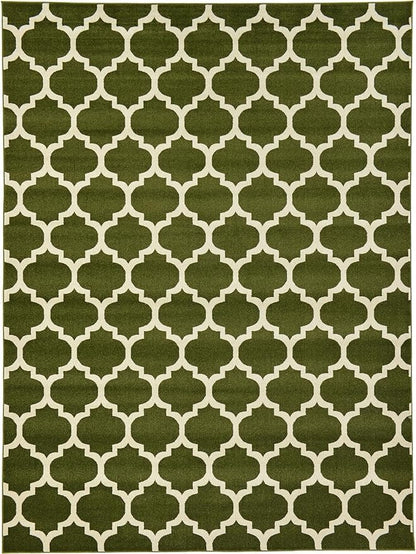 Rugs.com Lattice Collection Rug – 9' x 12' Dark Green Medium Rug Perfect for Living Rooms, Large Dining Rooms, Open Floorplans