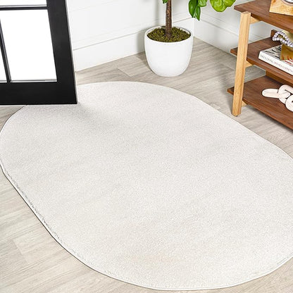 Eyely UES100T-4OV Supersoft Haze Solid Low-Pile Indoor Area Rug Casual;Contemporary;Solid;Traditional, Bedroom, Kitchen, Living Room, Easy-Cleaning, Non-Shedding, 4 X 6 Oval, Cream