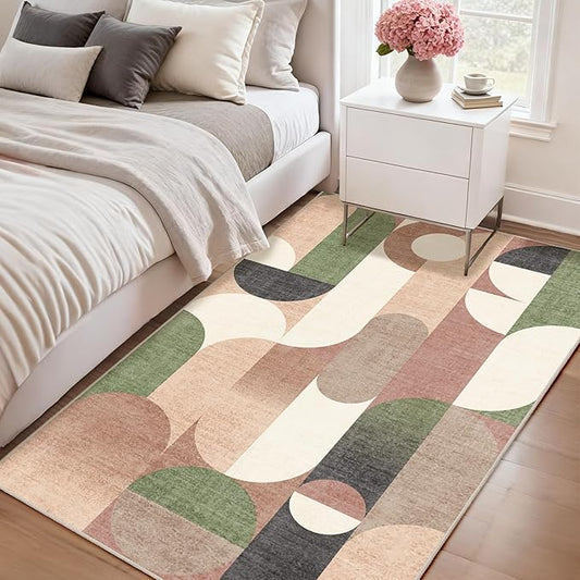 Modern Rug 3x5 Washable Area Rugs for Bedroom Living Room Kitchen Entryway Bedside,Small Retro Rust Orange Geometric Non Slip Carpet