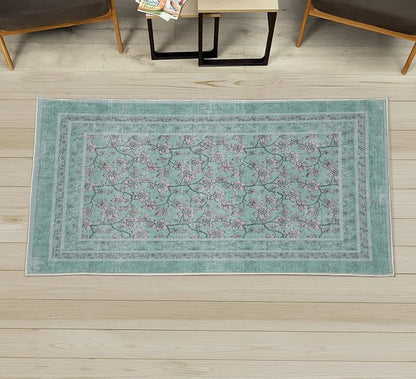 Ambesonne Floral Decorative Rug, Curlicue Flower Branches of Romantic Spring Soft Colors Botanical Meadow Art, Quality Carpet for Bedroom Dorm and Living Room, 2' 2" x 3' 7", Rose Mint Green