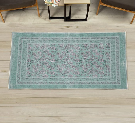 Ambesonne Floral Decorative Rug, Curlicue Flower Branches of Romantic Spring Soft Colors Botanical Meadow Art, Quality Carpet for Bedroom Dorm and Living Room, 2' 2" x 3' 7", Rose Mint Green