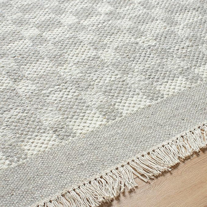 Mark&Day Wool Rugs, 9x12 Clinten Solid and Border Ivory Checkered Rug, Ivory Carpet for Living Room, Bedroom or Kitchen (8'10" x 12')