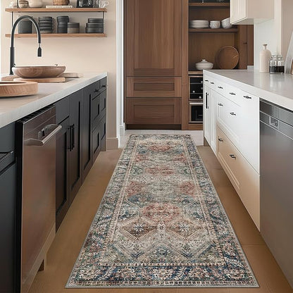 Bavni Clearance 2x5 Runner Rug Non Slip, Machine Washable Rug Runners for Hallways, Vintage Distressed Print Kitchen Runner, Low Pile Lightweight Carpet Runner for Entryway, Laundry, Bedroom, Red