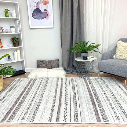 Alfa Rich 3x5 Gray Off White Washable Area Rugs for Living Room Bedroom Kitchen Decor Cotton Runner