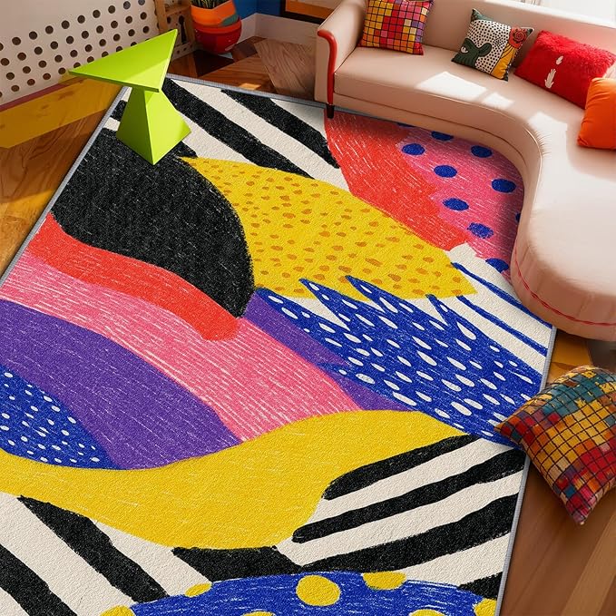 Pop Art Rug - 2x3 Area Rugs, Colorful Abstract Entryway Rug, Hippie Aesthetic Funky Low Pile Fade Resistant Indoor Small Mats Home Decor #C001
