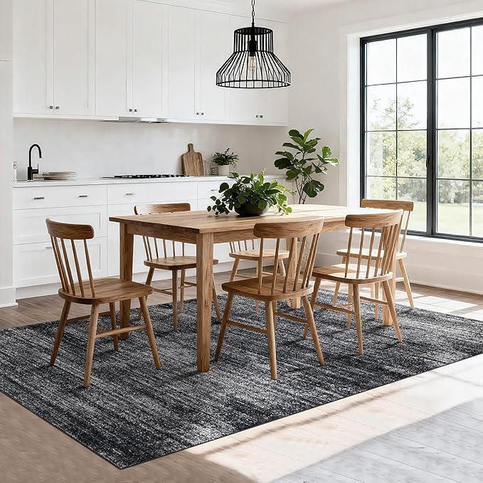 Black Rug for Bedroom Living Room,Bohemian Abstract 6x9 Area Rugs for Dining Room Under Table