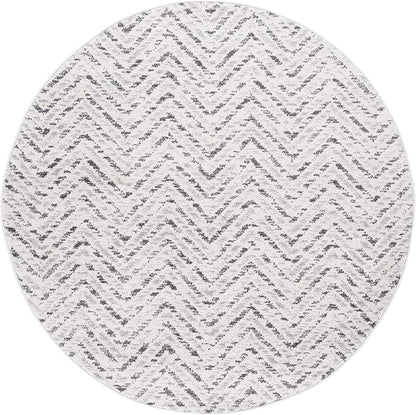SAFAVIEH Adirondack Collection Area Rug - 6' Round, Ivory & Charcoal, Chevron Design, Non-Shedding & Easy Care, Ideal for High Traffic Areas in Living Room, Bedroom (ADR104N)