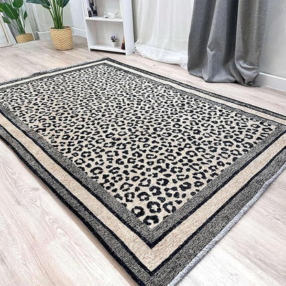 Alfa Rich 4x6 Leopard Beige Black Washable Area Rugs for Living Room Bedroom Kitchen Cotton Rug