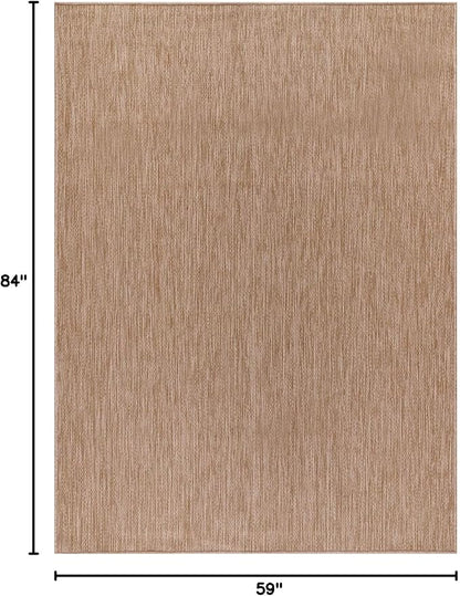 Beverly Rug Indoor Outdoor Rug 5x7, Washable Outside Carpet for Patio, Deck, Porch, Solid Modern Area Rug, Water Resistant, Jute Beige