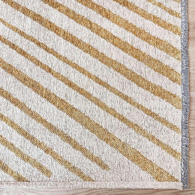 Alfa Rich 3x5 Geometric Gold Off White Washable Area Rugs for Living Room Bedroom Cotton Runner