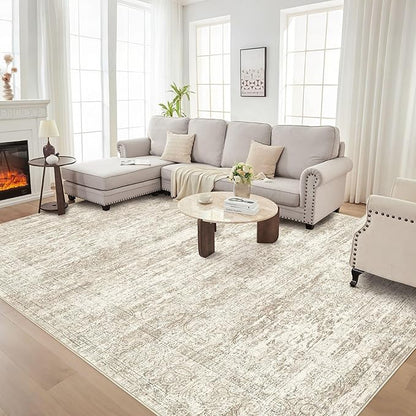 Area Rug Living Room Rugs - 5x7 Abstract Large Soft Indoor Washable Rug Neutral Modern Low Pile Carpet for Bedroom Dining Room Farmhouse Home Office - Vintage Beige