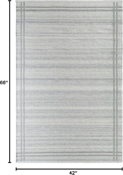 Mark&Day Wool Rugs, 4x6 Janmichael Solid and Border Gray Area Rug, Grey Ivory Carpet for Living Room, Bedroom or Kitchen (3'6" x 5'6")
