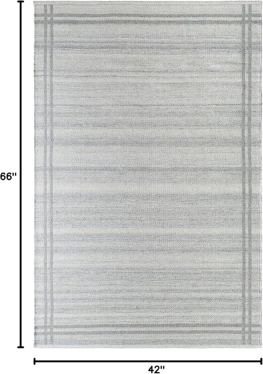 Mark&Day Wool Rugs, 4x6 Janmichael Solid and Border Gray Area Rug, Grey Ivory Carpet for Living Room, Bedroom or Kitchen (3'6" x 5'6")
