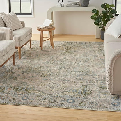 Nourison Home Astra Machine Washable Blue Green 7'10" x 10' Area Rug - Easy Clean, Non Shedding, Bed Room, Living Room, Dining Room, Kitchen (8' x 10')