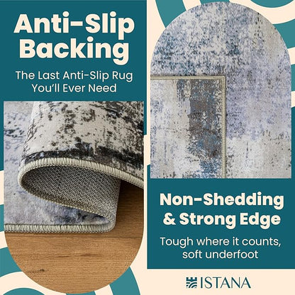 Istana 2x3 Area Rug - Grey Navy Boho Rugs for Living Room 2x3 - Foldable Small Rugs for Bedroom - Stain Resistant Washable Rug Non Slip - Eco-Friendly Area Rugs Indoor