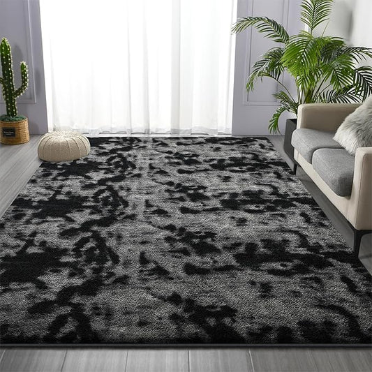 Area Rugs for Living Room Bedroom, 4 x 6 Ft Non-Slip Tie-Dyed Modern Area Rug, Soft Thickened Memory Foam Rug, Comfy Minimalist Indoor Carpet for Boys Girls Room Nursery Dorm Home Decor, Dark Grey