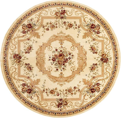 Rugs.com Chateau Collection Rug – 13' Round Cream Medium Rug Perfect for Kitchens, Dining Rooms
