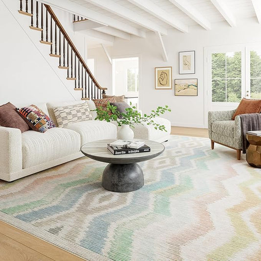 Dash & Albert Zarek Multi Machine Washable Rug, 5 X 8 Feet, Multicolored/White Chevron Pattern