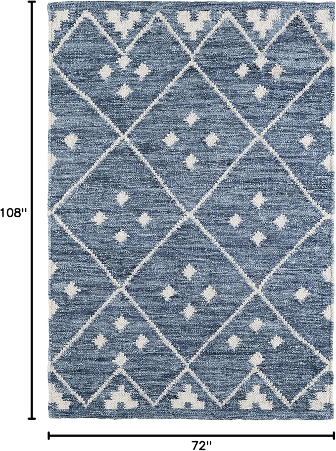 Dash & Albert Kota Indigo Handwoven Wool Rug, 6 X 9 Feet, Blue Geometric Pattern