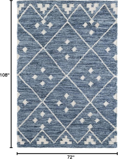 Dash & Albert Kota Indigo Handwoven Wool Rug, 6 X 9 Feet, Blue Geometric Pattern
