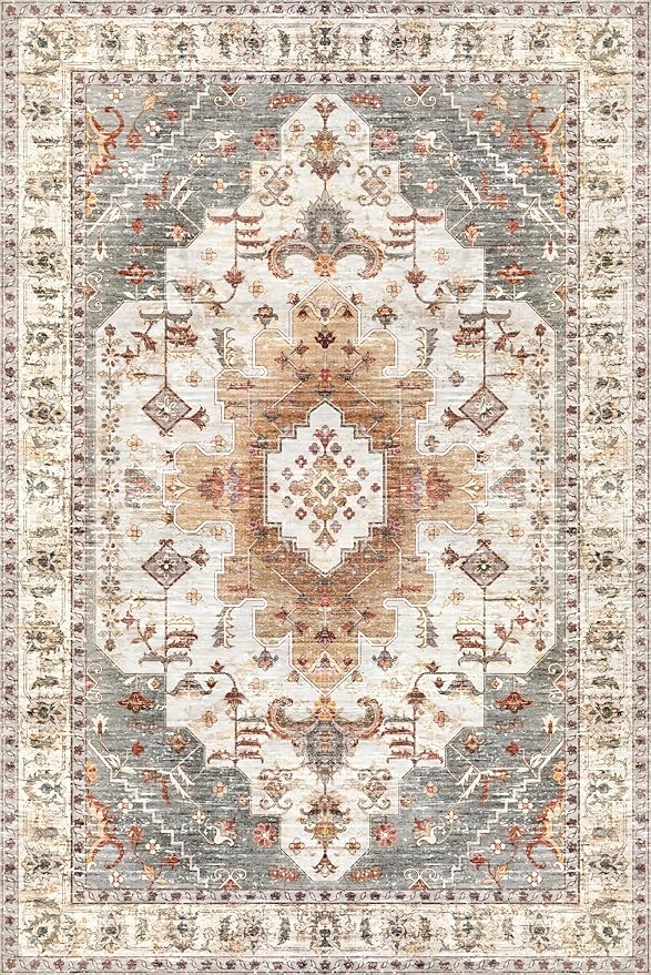 Tangsoo Area Rug 3x5 Bedroom Rug, Washable Vintage Rugs Indoor, Non Slip Accent, Print Distressed Turmeric Carpet, Soft Low Pile Rug for Living Room Dorm Bedroom Bedside Entryway Bathroom