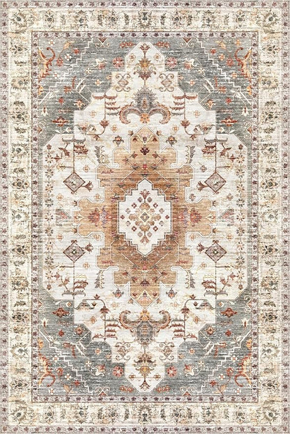 Tangsoo Area Rug 3x5 Bedroom Rug, Washable Vintage Rugs Indoor, Non Slip Accent, Print Distressed Turmeric Carpet, Soft Low Pile Rug for Living Room Dorm Bedroom Bedside Entryway Bathroom