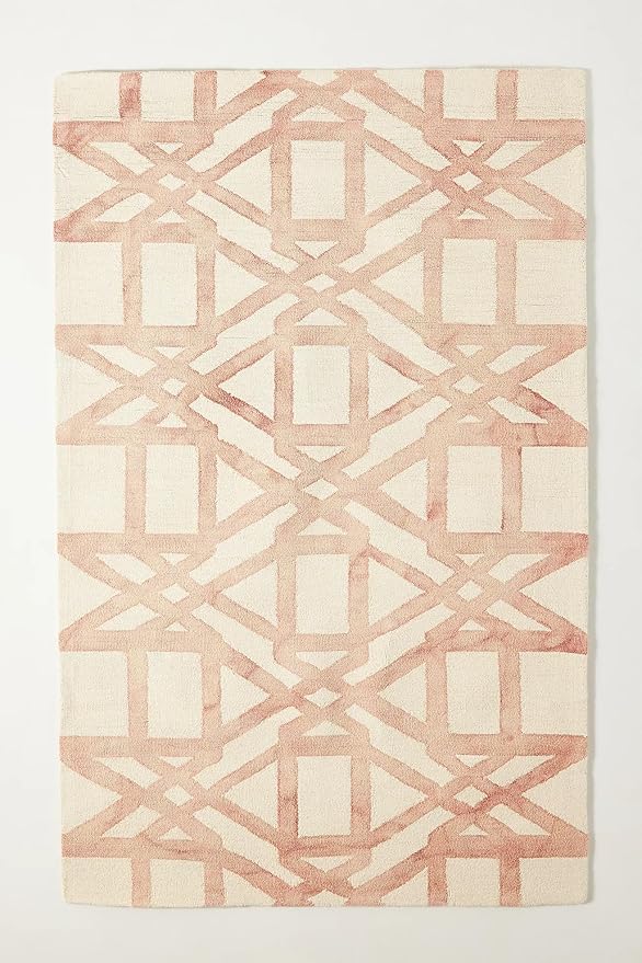 Hand-Tufted Wool Marengo Rug in Pink – Elegant Geometric Wool Carpet for Living Room & Bedroom – Soft Feel – 6 x 8