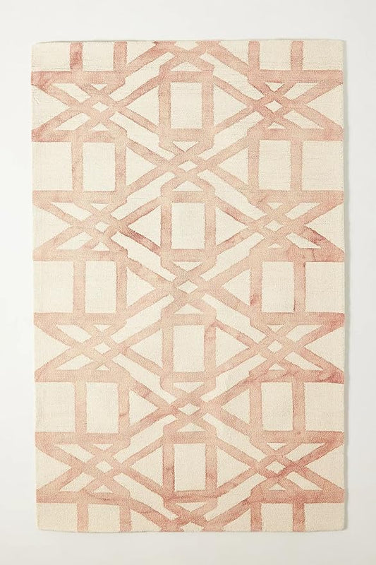 Hand-Tufted Wool Marengo Rug in Pink – Elegant Geometric Wool Carpet for Living Room & Bedroom – Soft Feel – 10 x 14