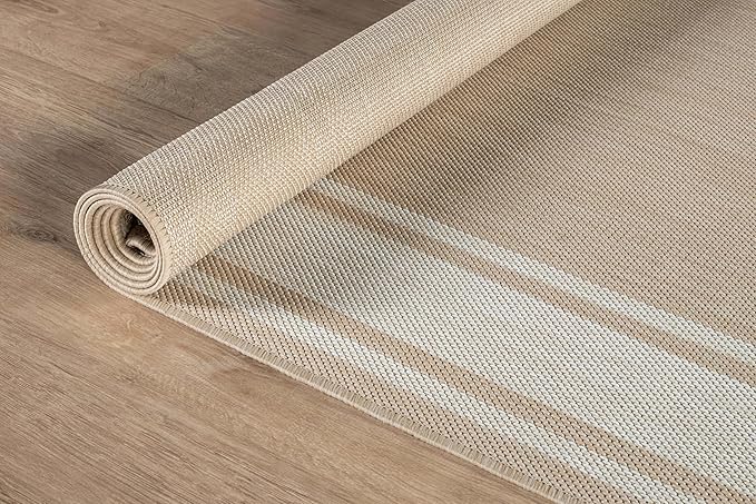 Beverly Rug Outdoor Rug 6x9 Modern Bordered Area Rugs for Indoor and Outdoor Patio Deck Porch Garden Waterproof Weather Sun Resistant Washable Outside Carpet (6 x 9 Beige)
