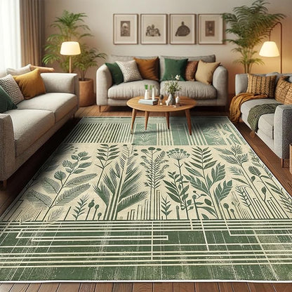 Ambesonne Leafy Design Decorative Rug, Boho Silhouettes of Jungle Leaves Grungy Stripes on Creamy Back, Quality Carpet for Bedroom Dorm and Living Room, 2' 2" x 3' 7", Laurel Green Champagne