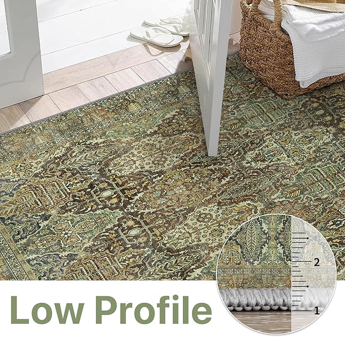 2x7 Runner Rug Machine Washable Boho Runners for Hallway,Ultra-Thin Low Pile Rug,Lightweight Indoor Carpet,Non Slip Floral Runners for Enrtyway, Corridor, Home Office, Kitchen,Sage Green