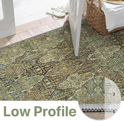 2x3 Entrance Rug Machine Washable Rug Small Door Mat,Ultra-Thin Low Pile Pad,Lightweight Indoor Carpet,Non Slip Floral Area Rug for Entryway,Bedside,Kids Room,Laundry,Bathroom,Sage Green