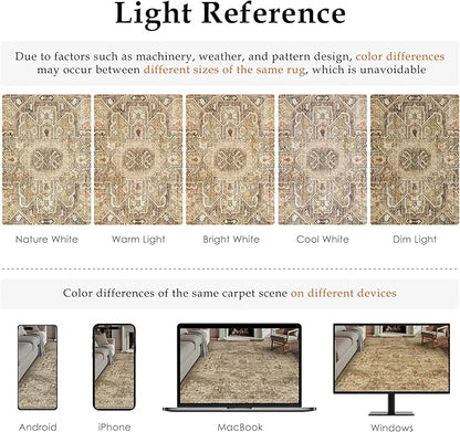 Brown Multi Area Rug 6x9 Vintage Washable Distressed Living Room Carpet Large Indoor Non Slip Traditional Medallion Retro Low Pile Accent Throw Rug Bedroom Kitchen Office Dining Room