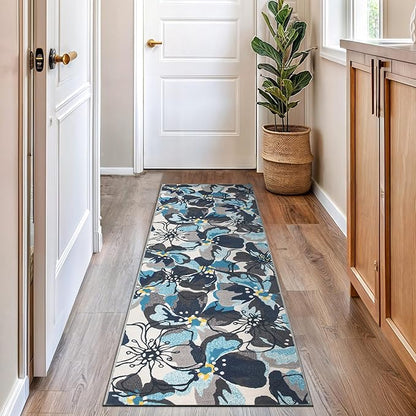 Rugshop Gray Large Floral Non-Slip Runner Rug Fade Resistant for Hallway, Entryway and Kitchen, 2'7" x 8'