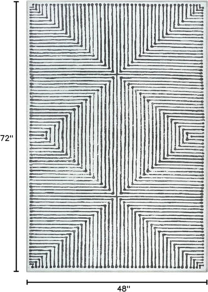 Bloom Rugs Washable Non-Slip 4' x 6' Rug - Black/Ivory Striped Area Rug for Living Room, Bedroom, Dining Room, and Kitchen - Exact Size: 4' x 6'
