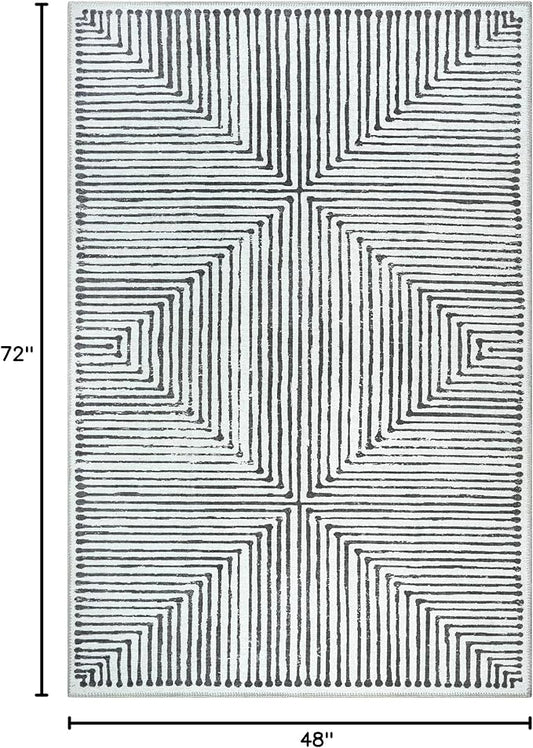 Bloom Rugs Washable Non-Slip 4' x 6' Rug - Black/Ivory Striped Area Rug for Living Room, Bedroom, Dining Room, and Kitchen - Exact Size: 4' x 6'