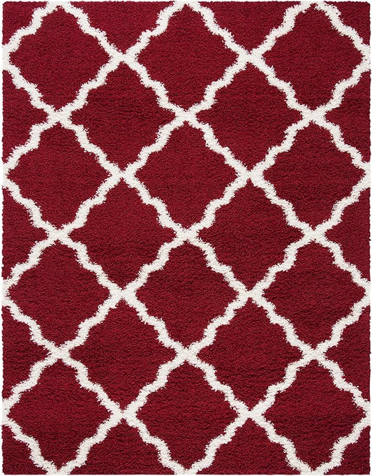 SAFAVIEH Dallas Shag Collection Area Rug - 8'6" x 12', Red & Ivory, Trellis Design, Non-Shedding & Easy Care, 1.5-inch Thick Ideal for High Traffic Areas in Living Room, Bedroom (SGD257Q)