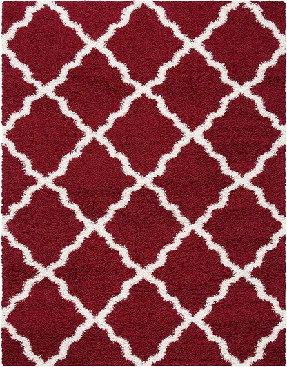 SAFAVIEH Area Rug 8x10 - Dallas Shag Collection - Large - Red & Ivory, Trellis Pattern, Non-Shedding & Easy Cleaning, Plush Thick Pile, Ideal for Living Room, Bedroom, Dining Space (SGD257Q)