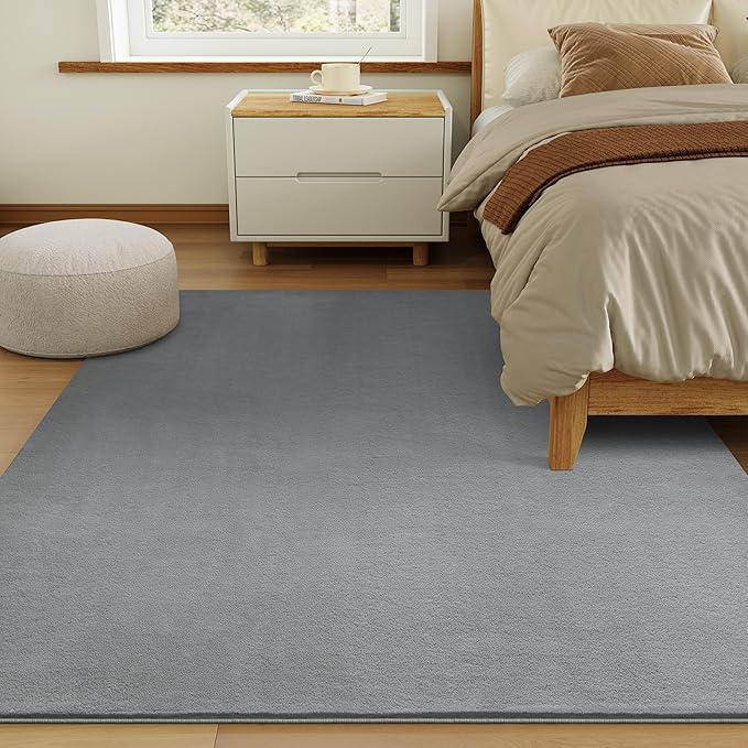 Solid Washable Area Rug - 10x14 Medium Pile Faux Cashmere Carpet for Living Room Bedroom, Grey