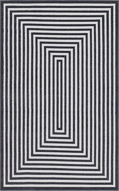Unique Loom Sabrina Soto Outdoor Collection Geometric, Modern, Vibrant, Carved Area Rug (5' 0 x 8' 0 Rectangular, Black/ Ivory)