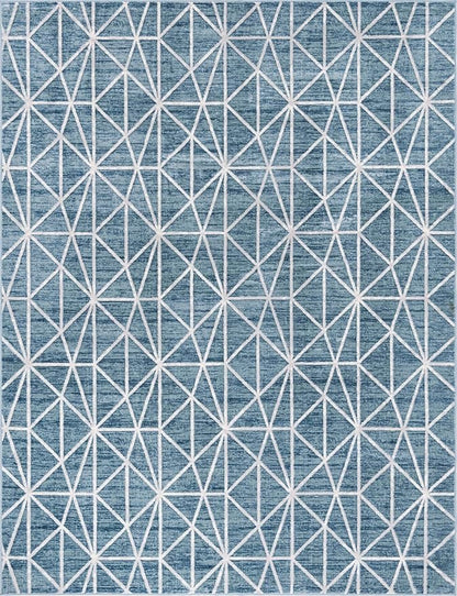 Rugs.com Lattice Trellis Collection Rug – 9' x 12' Blue Low-Pile Rug Perfect for Living Rooms, Large Dining Rooms, Open Floorplans