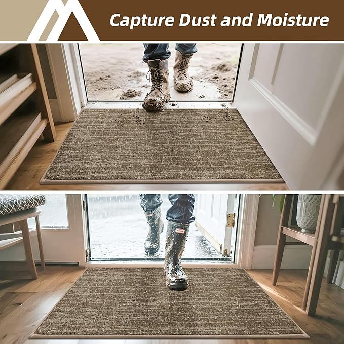 COSY HOMEER-Door-Mat Dirt Trapper Entryway Rugs 20"x32" Non Slip Washable Entrance Mats Absorbent Welcome Mat Low Profile Dog Door Mats for Front Back Doomats and Wet Shoes,Taupe