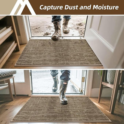 COSY HOMEER-Door-Mat Dirt Trapper Entryway Rugs 20"x32" Non Slip Washable Entrance Mats Absorbent Welcome Mat Low Profile Dog Door Mats for Front Back Doomats and Wet Shoes,Taupe