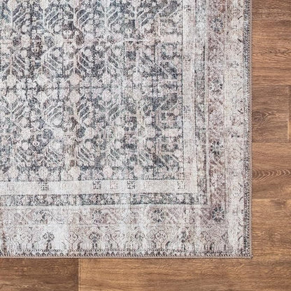 Bloom Rugs Washable Non-Slip 6' x 9' Rug - Tan/Blue/Green Traditional Area Rug for Living Room, Bedroom, Dining Room, and Kitchen - Exact Size: 6' x 9'
