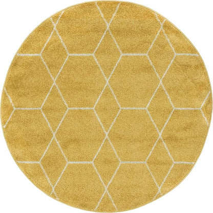 Unique Loom Trellis Frieze Collection Area Rug - Geometric (4' 1" Round Yellow/Ivory)