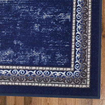 Antep Rugs Alfombras Bordered Modern 2x7 Non-Slip (Non-Skid) Low Pile Rubber Backing Indoor Area Runner Rug (Navy, 2' x 7')