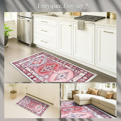 Fame Rugs Turkish Rug. Washable Vintage Oriental Antique Inspired Traditional Doormat Small Modern Area Rugs Luxury Entryway Entry Bedroom Bathroom Kitchen (378RR, 4'9 x 6'9)