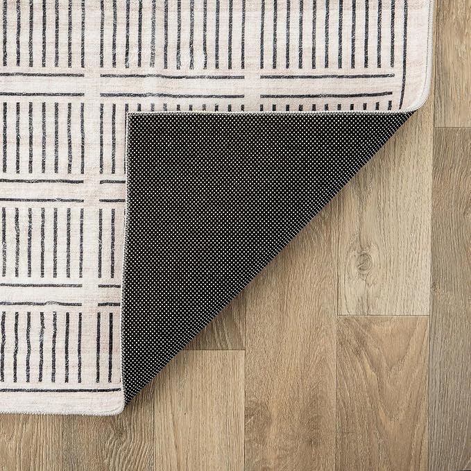 Rugshop Bohemian Stripe Lines Washable Non Slip Area Rug 8' x 10' Ivory